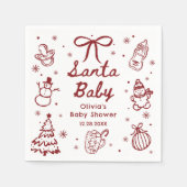 Whimsical Red Hand Drawn Christmas Baby Shower スタンダードカクテルナプキン (正面)