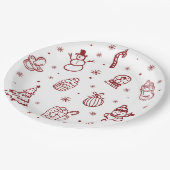 Whimsical Red Hand Drawn Christmas Baby Shower ペーパープレート (アングル)