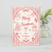 Whimsical Red Hand Drawn Doodles Christmas Photo  シーズンカード (スタンド正面)