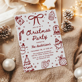 Whimsical Red Hand Drawn Quirky Christmas Party 招待状
