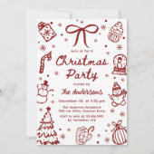 Whimsical Red Hand Drawn Quirky Christmas Party 招待状 (正面)