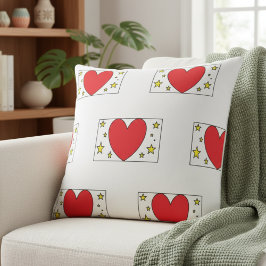 Whimsical Red Heart and Gold Stars Christmas Throw クッション