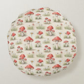 Whimsical Red Mushroom & Grass Watercolor Pattern ラウンドクッション (裏面)
