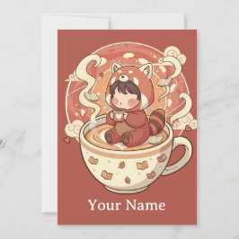  Whimsical Red Panda Coffee Greeting Card シーズンカード