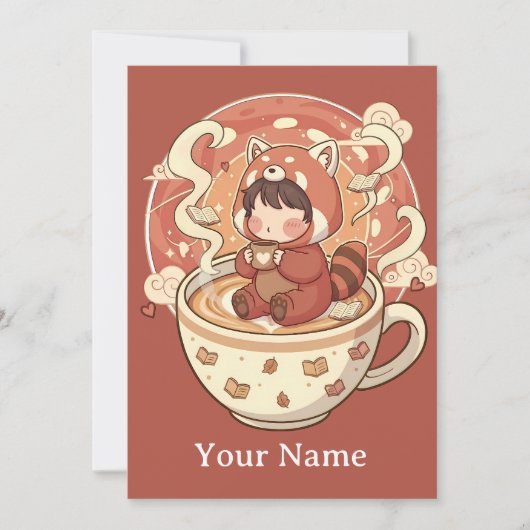Whimsical Red Panda Coffee Greeting Card シーズンカード (正面)