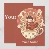 Whimsical Red Panda Coffee Greeting Card シーズンカード (正面/裏面)