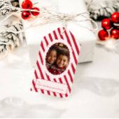 Whimsical Red & Pink Stripe Christmas Photo ギフトタグ