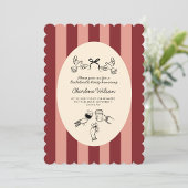 Whimsical Red Pink Striped Scribble Bachelorette 招待状