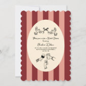 Whimsical Red Pink Striped Scribble Bridal Shower 招待状 (正面)