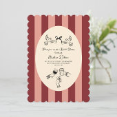 Whimsical Red Pink Striped Scribble Bridal Shower 招待状