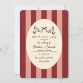 Whimsical Red Pink Striped Scribble  Wedding  招待状 (正面)