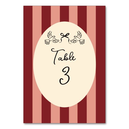 Whimsical Red Pink Striped Wedding Table Number  テーブルナンバー (正面)