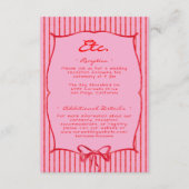 Whimsical Red Pink Watercolor Bow Stripe Wedding エンクロージャーカード (正面)