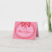 Whimsical Red Pink Watercolor Bow Stripe Wedding サンキューカード (正面)