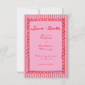 Whimsical Red Pink Watercolor Stripe Photo Wedding セーブザデート (正面)
