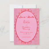 Whimsical Red Pink Watercolor Stripe Photo Wedding セーブザデート (正面)