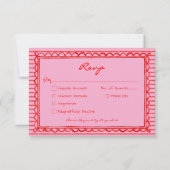 Whimsical Red Pink Watercolor Stripe Wedding 出欠カード (正面)