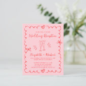 Whimsical Red Pink Wedding Reception Invitation (スタンド正面)