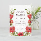 Whimsical Red Poppies Floral Chic QR Code Wedding 招待状 (スタンド正面)