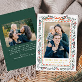 Whimsical Red Ribbon and Greenery 2 Photo 箔シーズンカード