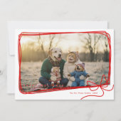 Whimsical Red Ribbon Frame Holiday Photo カード (正面)