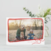 Whimsical Red Ribbon Frame Holiday Photo カード (スタンド正面)