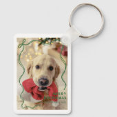 Whimsical Red Ribbon Pet Photo Merry Christmas キーホルダー (裏面)