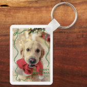 Whimsical Red Ribbon Pet Photo Merry Christmas キーホルダー (裏面)