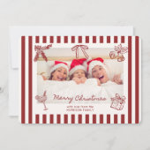 Whimsical Red Striped Family Photo Christmas Card  招待状 (正面)