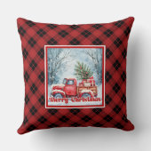 Whimsical red truck Christmas scene rustic festive クッション (裏面)