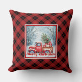 Whimsical red truck Christmas scene rustic festive クッション (正面)