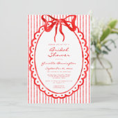 Whimsical Red Watercolor Bow Stripe Bridal Shower 招待状 (スタンド正面)