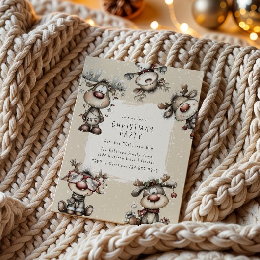 Whimsical Reindeer Christmas Party 招待状
