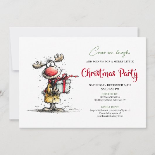 Whimsical Reindeer Digital Christmas Party Card 招待状 (正面)