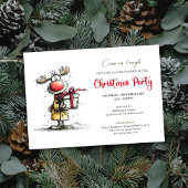 Whimsical Reindeer Digital Christmas Party Card 招待状