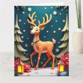 Whimsical Reindeer in Snowy Forest Christmas Art カード (正面)