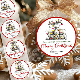 Whimsical reindeer sticker quirky holiday design ラウンドシール