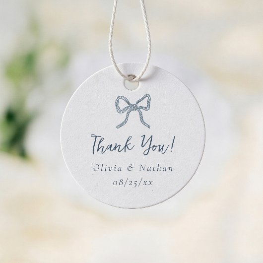Whimsical Retro Blue Bow Wedding Thank You フェイバータグ
