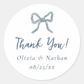 Whimsical Retro Blue Bow Wedding Thank You Favor ラウンドシール (正面)