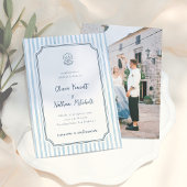 Whimsical Retro Blue Stripes Spanish Wedding 招待状