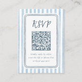 Whimsical Retro Blue Stripes Wedding RSVP  エンクロージャーカード (正面)