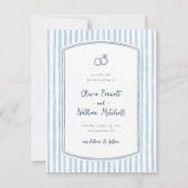 Whimsical Retro Blue Stripes Wedding Save the Date セーブザデート (正面)