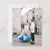 Whimsical Retro Blue Stripes Wedding Save the Date セーブザデート (裏面)