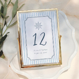 Whimsical Retro Blue Stripes Wedding Table Number テーブルナンバー