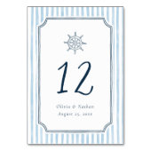 Whimsical Retro Blue Stripes Wedding Table Number テーブルナンバー (正面)