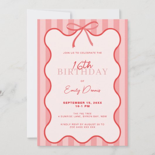 Whimsical Retro Border 16th Birthday Party 招待状 (正面)