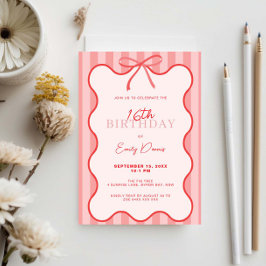 Whimsical Retro Border 16th Birthday Party 招待状