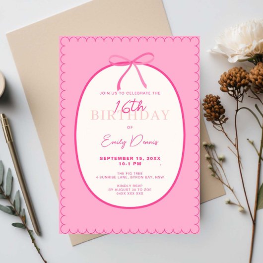 Whimsical Retro Border 16th Birthday Party 招待状