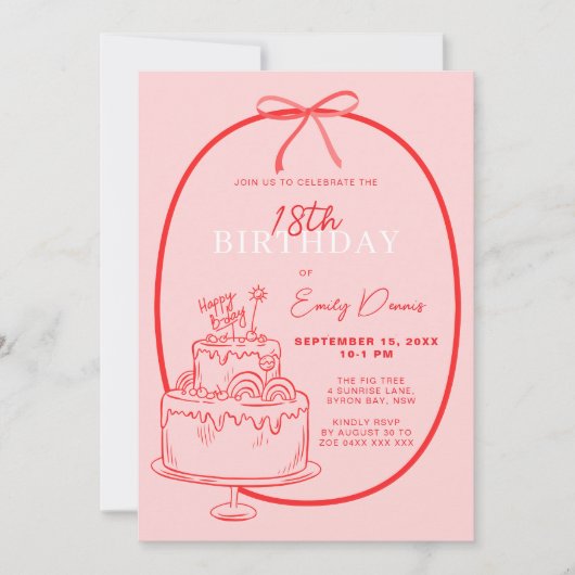 Whimsical Retro Border 18th Birthday Party 招待状 (正面)