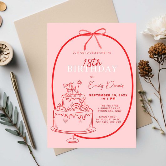 Whimsical Retro Border 18th Birthday Party 招待状
